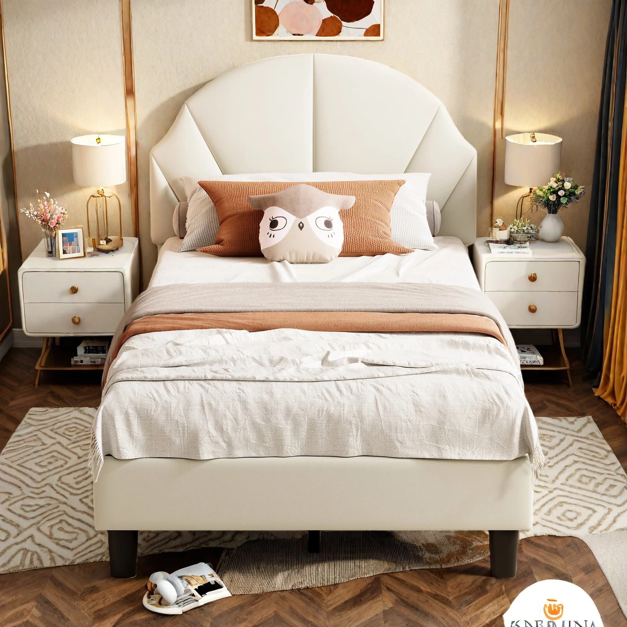 Anajqaqia, 90×200 cm Children'S Bed, Upholstered Bed, Single Bed, Bed For Small Bedrooms, Teen Bed, Velvet, Beige, Mattress Not Included