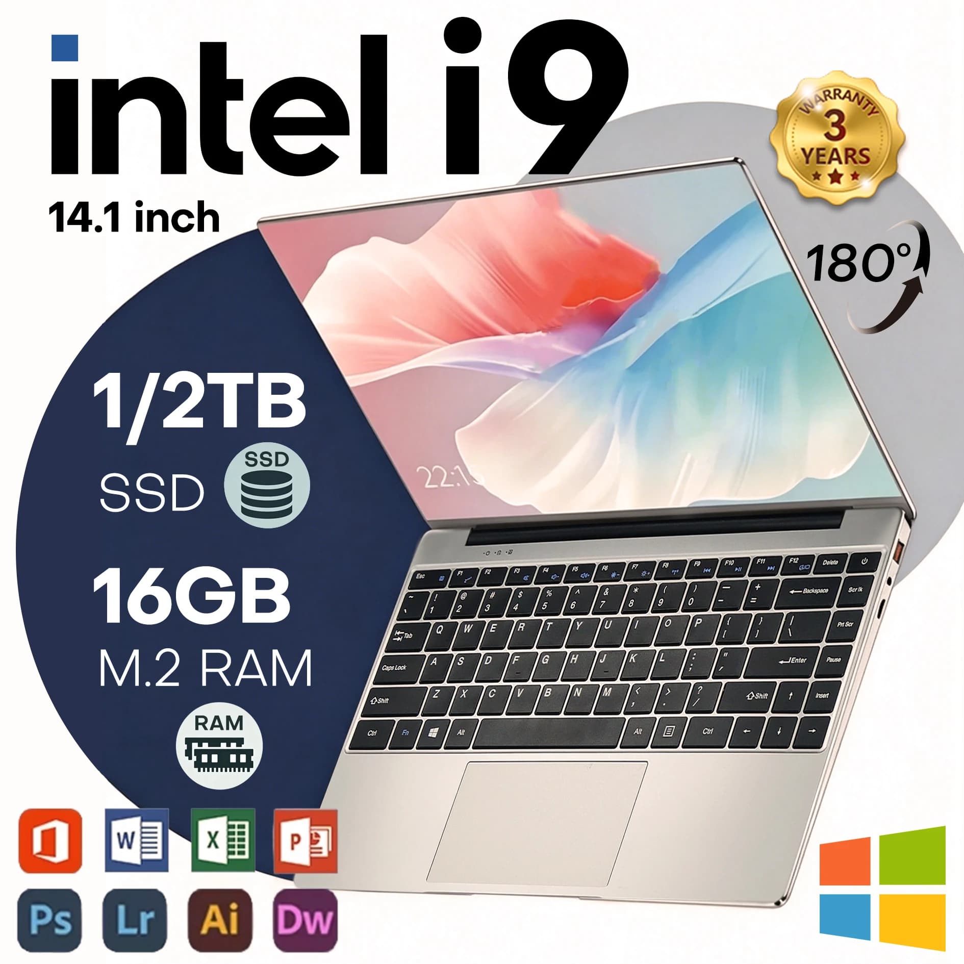 2026 New 14.1" Ultra Slim i9 Laptop Windows 11 Pro intel Core i9-10980HK Portable Laptop 16GB RAM 1TB 2TB SSD student Office Gaming portable Laptop PC