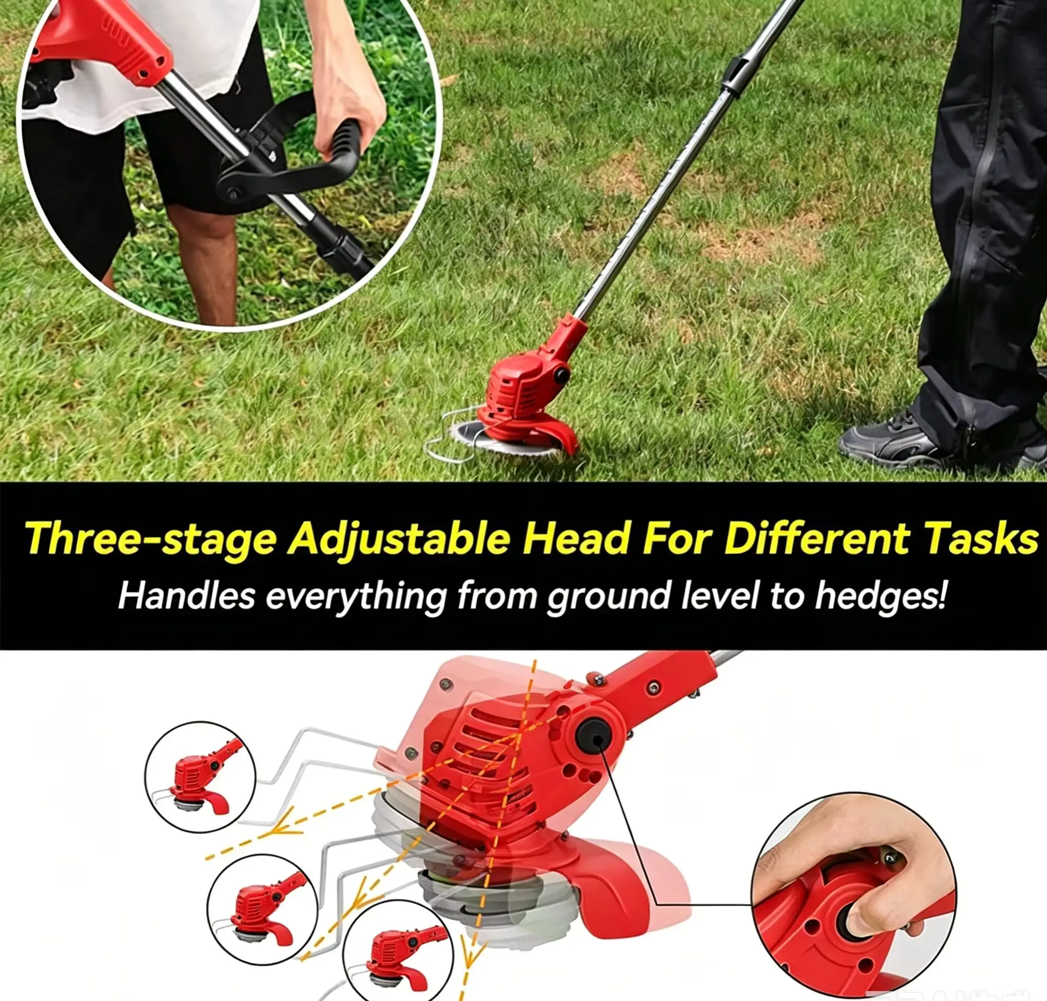 Cordless Electric Grass Trimmer 2-in-1 Lawn Edger w/ 2 Batteries & Blades (Yard Garden Tool Kit)
