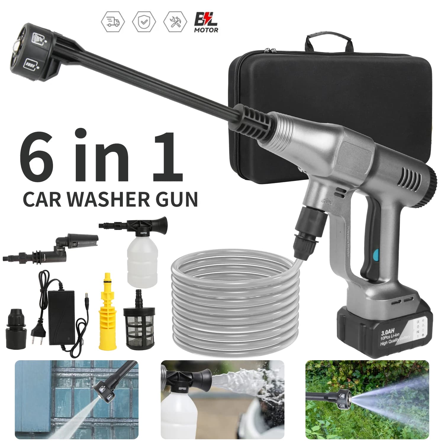 Portable Cordless Pressure Washer 200Bar Electric Power Washer Brushless Motor 6-in-1 Nozzle High Pressure Cleaner for Car Garden Fence Patio
