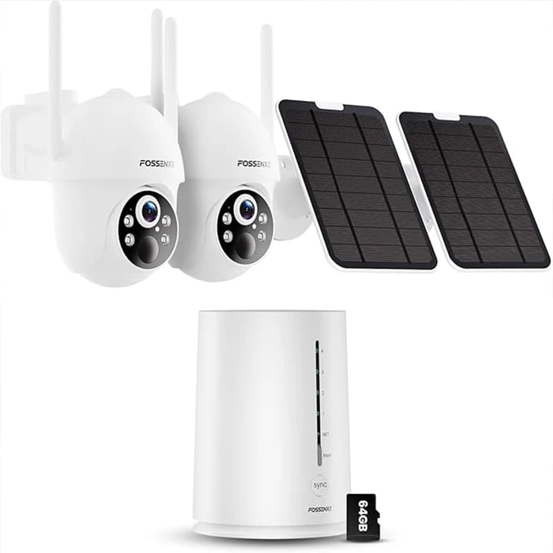 FOSSENXE 2K Outdoor Wi‑Fi Wireless Solar‑Powered Battery Security Camera, 4MP Cameras with Base, PTZ 360°, Auto Tracking, Color Night Vision, Visual and Audible Alarm, Night Vision