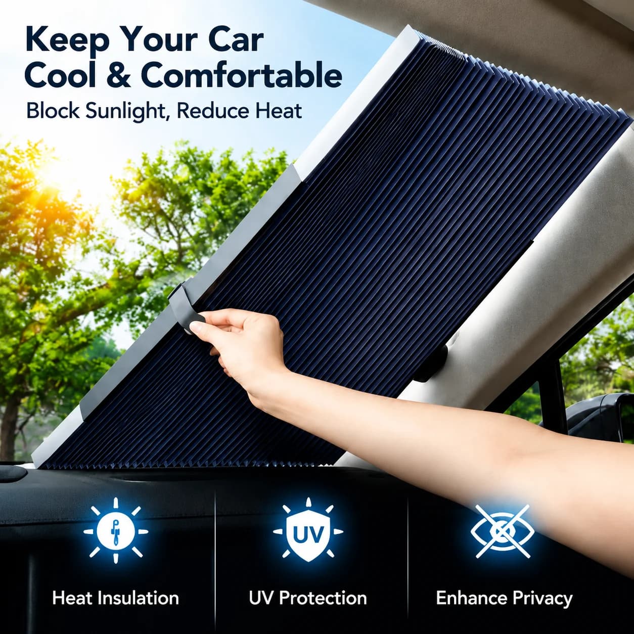Automatic Retractable Sunshade for Car Rear Window, Portable Sun Protection Curtain with Thermal Insulation for Sedan SUV Truck