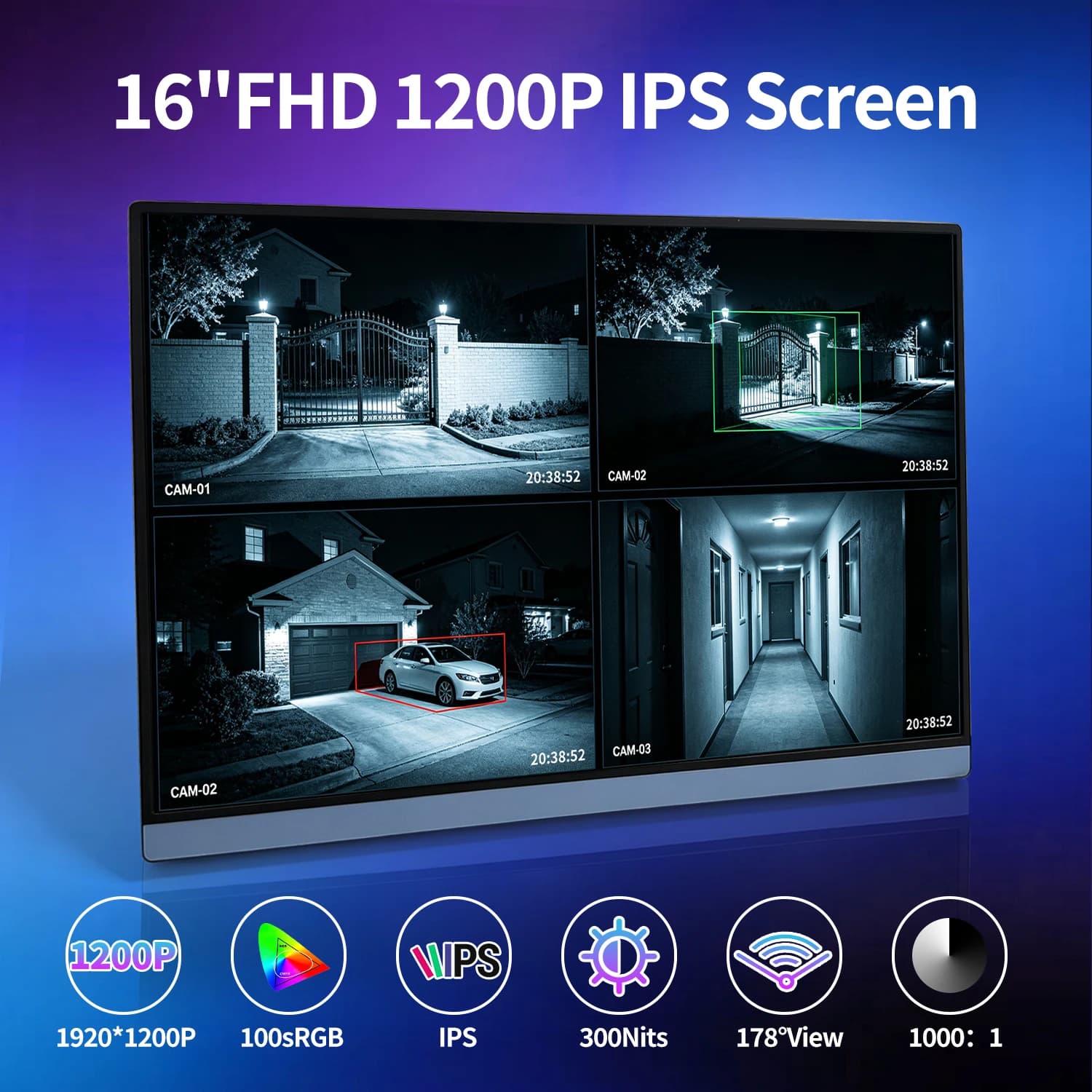 VEOUT 16 Inch 1200P CCTV Surveillance Monitor, 60Hz Smooth Display, Portable Lightweight Secondary Screen for Retail Store Warehouse Home Security Camera System