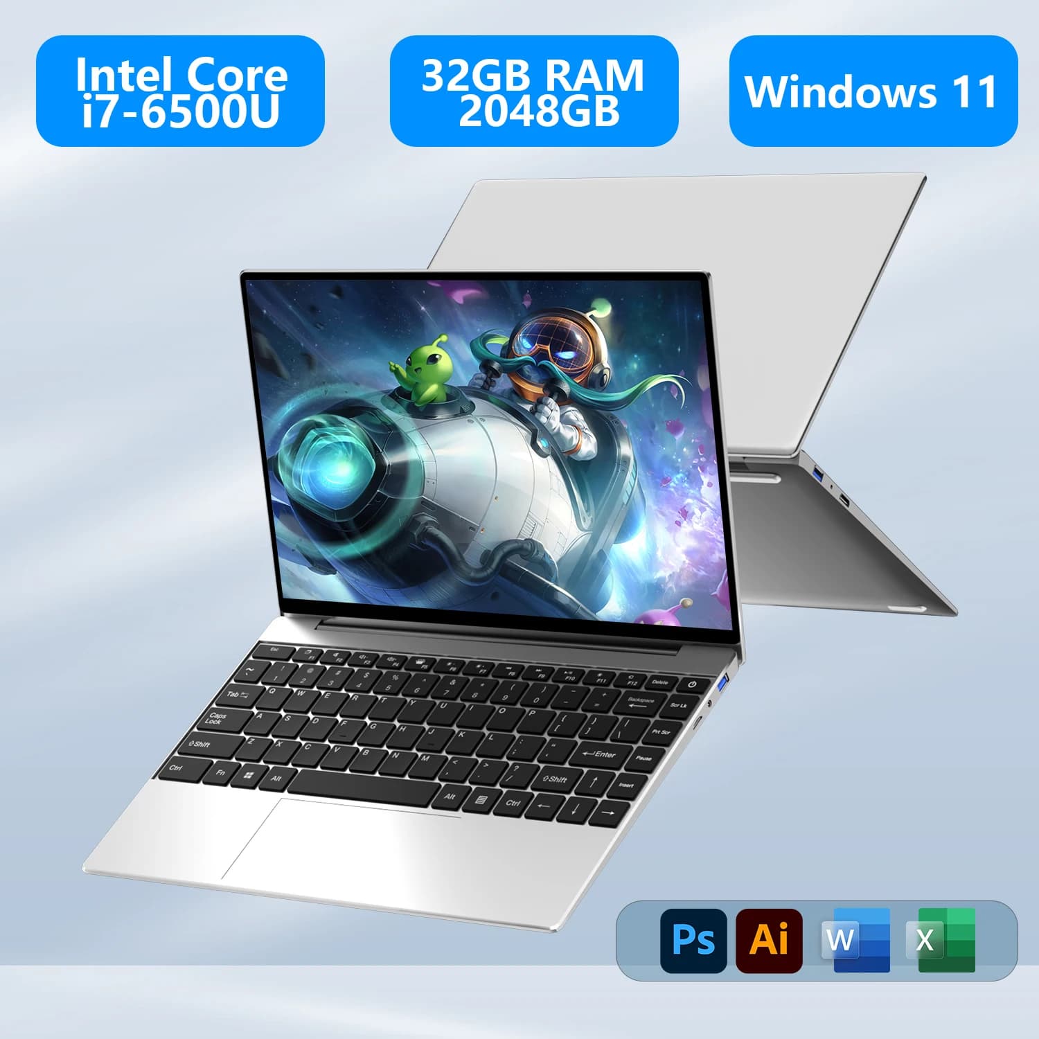 New 2026 Intel Core i7-6500U 14.1 "laptop 32GB RAM 2048GB SSD ROM 5000mAh Windows 11 Pro 3-year warranty portable laptop