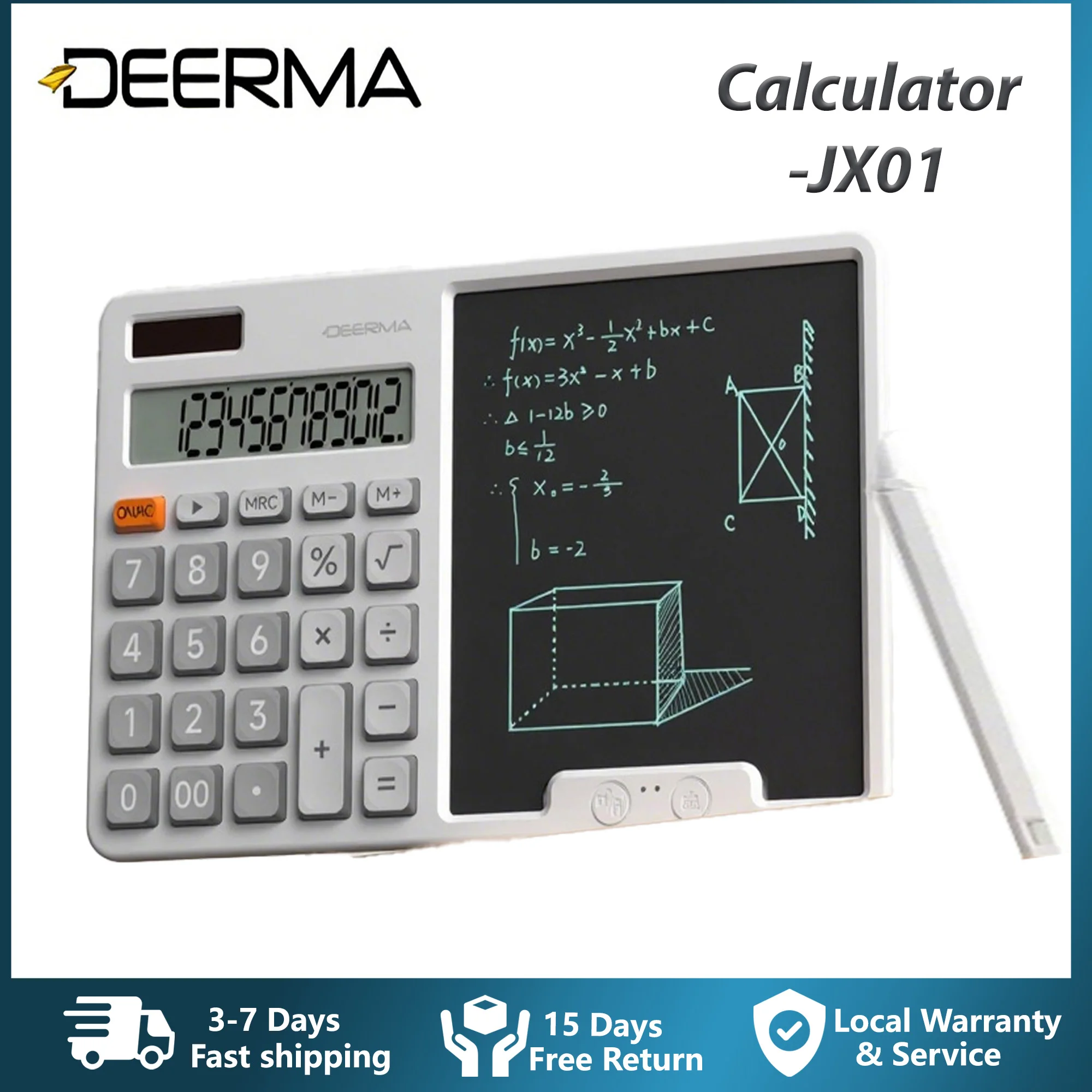 Deerma JX01 Portable Calculator 12-Digit Large LCD Screen Button Battery Powered Desktop Calculator for Office & Student