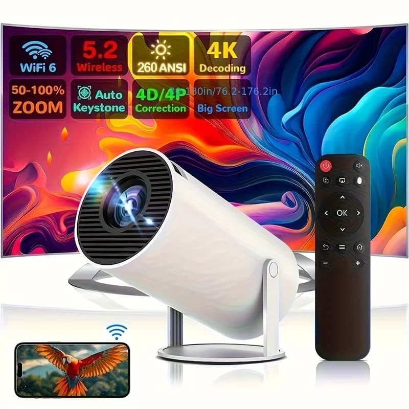 ZNLYRION Mini Portable Smart Projector 4K Decoding Supported 200 ANSI WiFi 6 Android 11.0 180° Rotatable Home Theater Projector for Outdoor  Bedroom