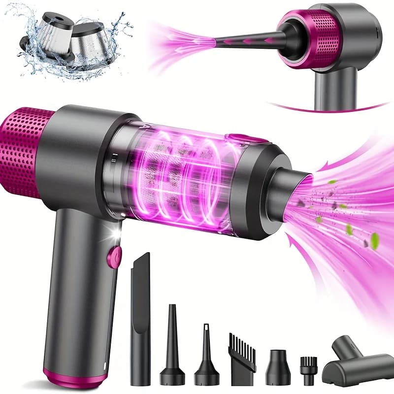 Vyvylabs 15000PA Handheld Car Vacuum Portable Cordless 4-in-1 Air Duster and Vacuum Cleaner with Multi-Nozzles 120W High Power for Car Home Office Car