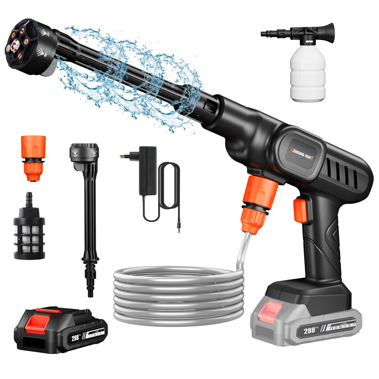 Cordless Pressure Washer Portable Power Washer with 6-in-1 Nozzle Rechargeable Battery Electric High Pressure Cleaner for Car Garden Patio Floor Cleaning