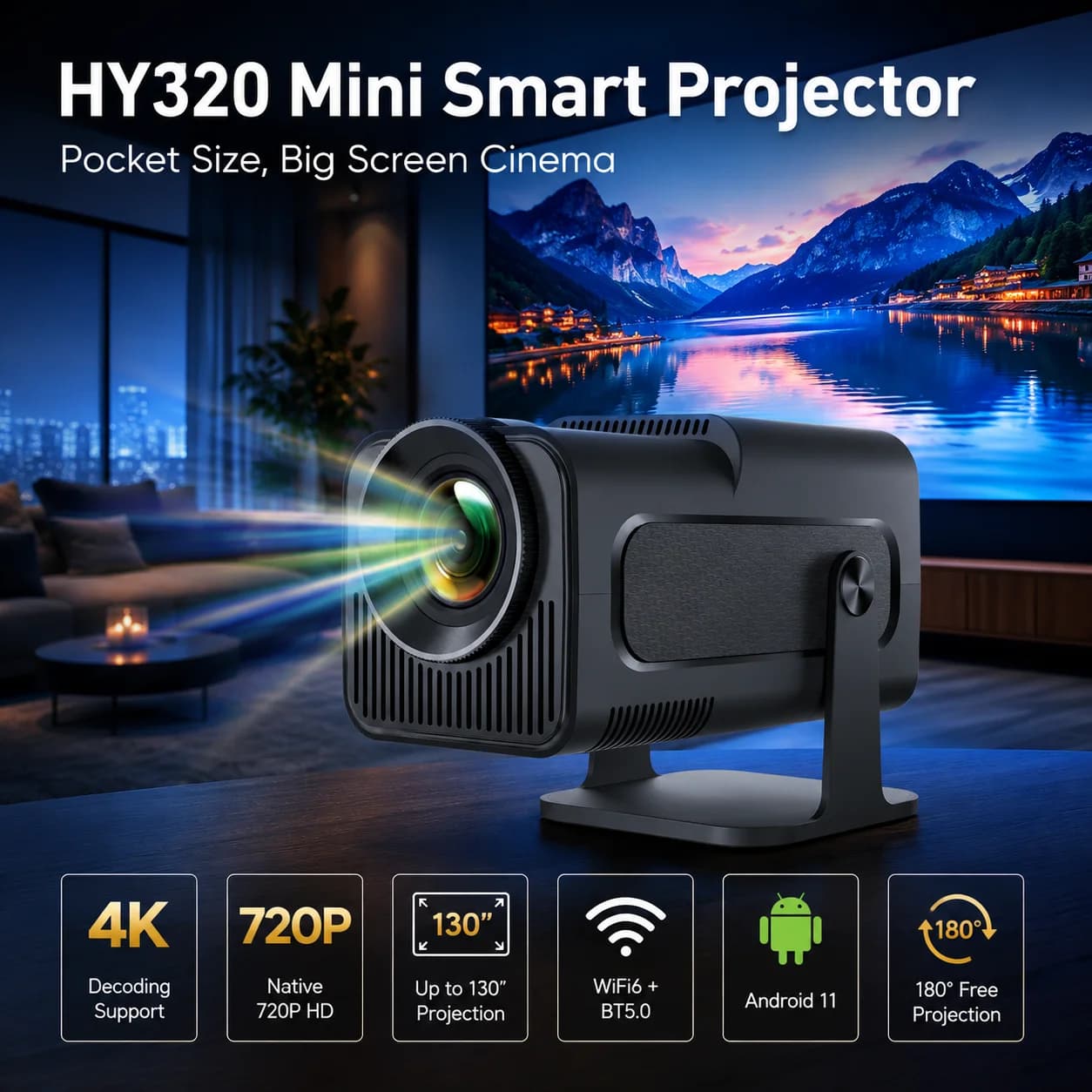 100 Inch P Home Projector Portable LED Projector WiFi Bluetooth Auto Keystone Mini Home Theater Projector for bed Living Room