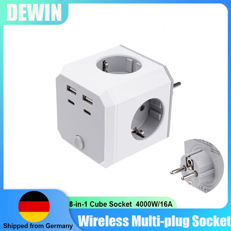 Portable Wireless Multi-plug Socket Power Strip Cube with 4 AC Outlets Adapter 250V 16A 4000W Electric Socket for Home Or Travel
