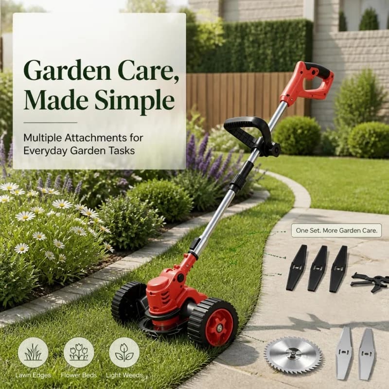 21V cordless lawn mower and lawn edging machine, equipped with 2 batteries, rechargeable electric weed and lawn mower, portable handheld weed and lawn mower, suitable for home gardens and yard lawn care