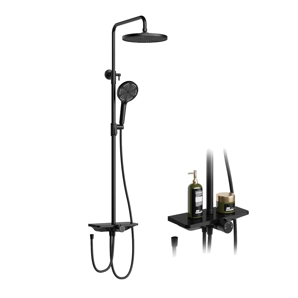 Shower Fitting Complete Set, Shower System with Rain Shower and Hand Shower with 24.5 cm Round Rain Shower Water Distributor