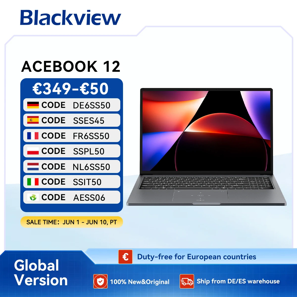 Blackview Laptop Acebook 12, Laptop 16 Inch, 16GB DDR4, 512GB SSD, Windows 11 Pro, Intel Core i5-1030NG7, 57Wh Battery,Notebook