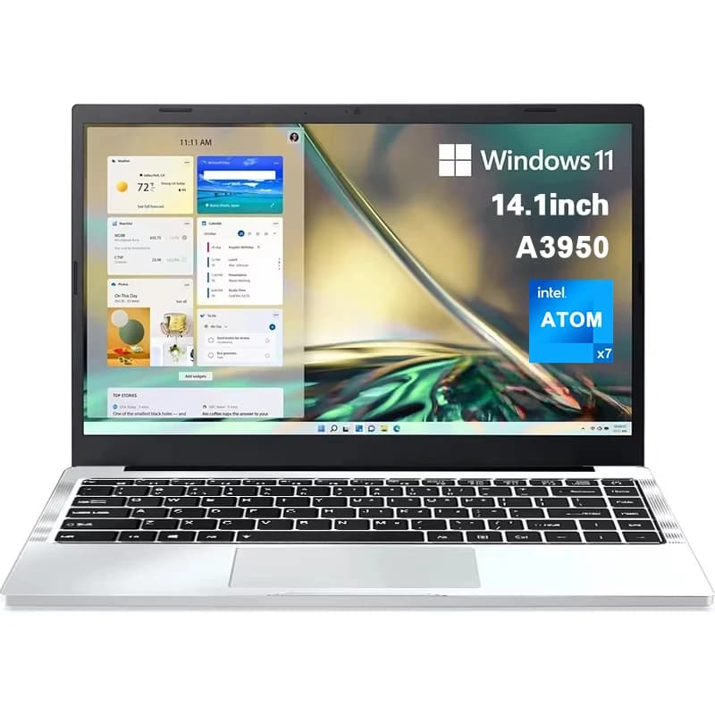 FUCHU New Office Laptop Intel Atom A3950 12GB RAM 2TB SSD Gaming PC 1920*1080 HD Display Study Computer 14.1" PC Windows 11 Pro Ultra Slim