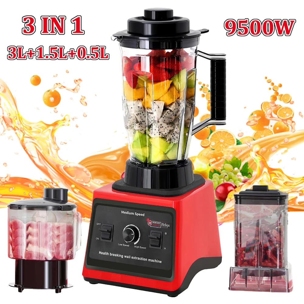 3 IN 1 Electric Blender 9500W High Power Commercial Food Processor Ice Smoothies Juicer 3L + 1. 5l + 0.5L Container