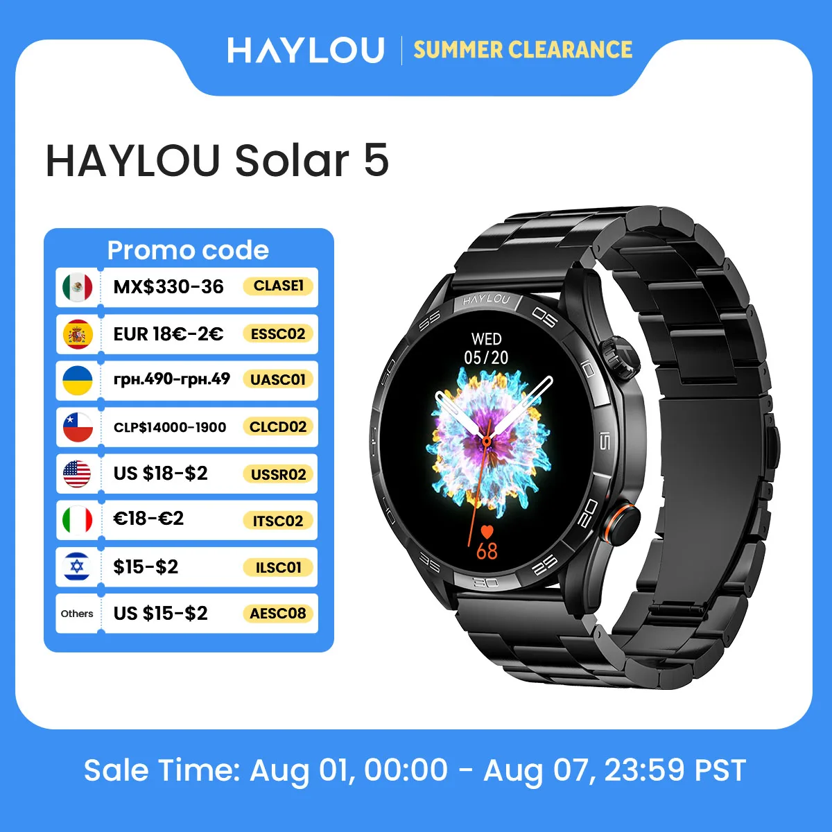 HAYLOU Solar 5 Voice Calling Smartwatch 1.58'' AMOLED Display 60Hz Smart Watch 24H Health Monitoring Sports Smartwatch for Men
