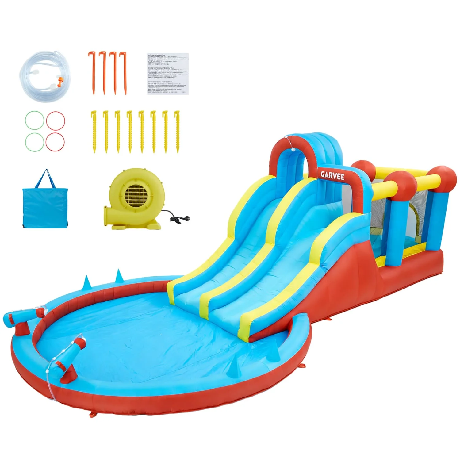 HiMISS Large Inflatable Water Slide Bounce House with Blower, Blow up 10-in-1 Waterslide Park Bouncy Castle Outdoor and Indoor, Bouncer House with Splash Pool, Sprinklers and Long Slide