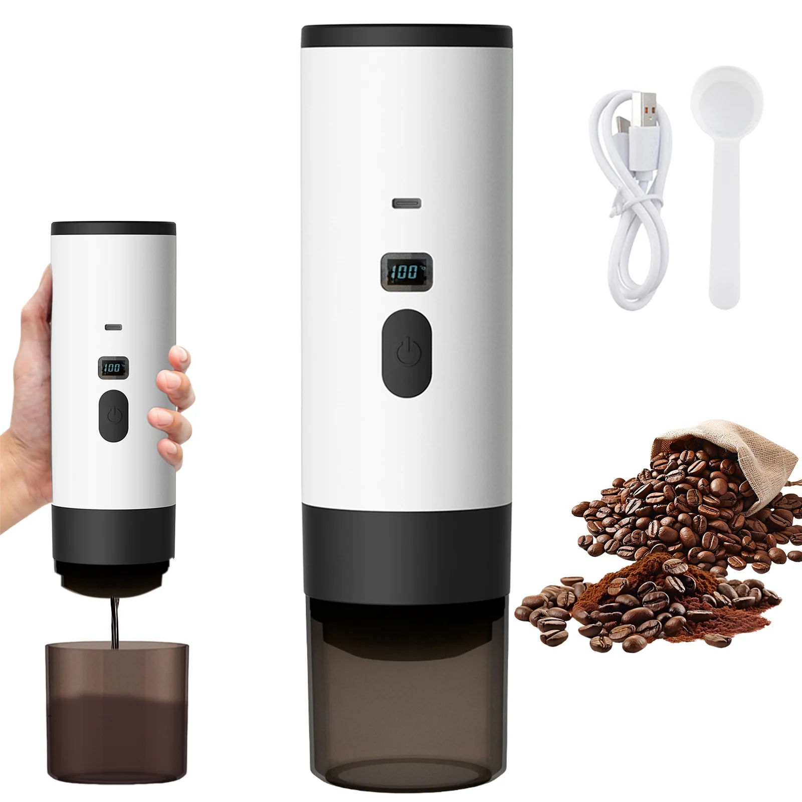 3 In 1 Portable Capsule Coffee Machine 15Bar USB Rechargeable 12V Electric Espresso Maker For Travel Camping Car Home