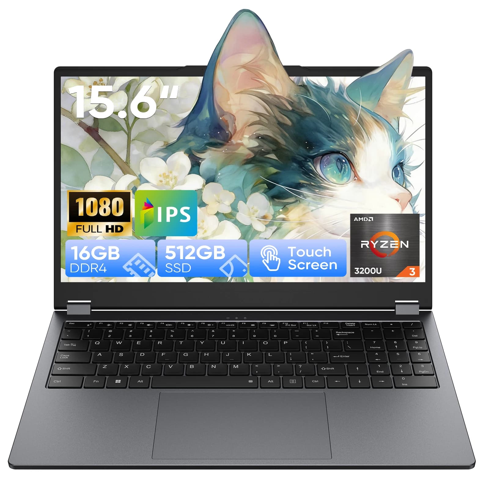 HYPERSTRIX 2 in 1 Touchscreen 15.6 inch Laptop Ryzen R3-3200U (up to 3.5GHz) Notebook PC 16GB RAM 512GB SSD 360° Rotation FHD IPS Laptop Backlit Keyboard TypeC RJ45 WIFI 5 HDMI