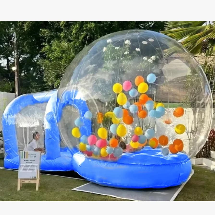 Inflatable Bubble House with Trampoline and Clear Dome PVC Material with 2 Blowers for Kids Birthday Party