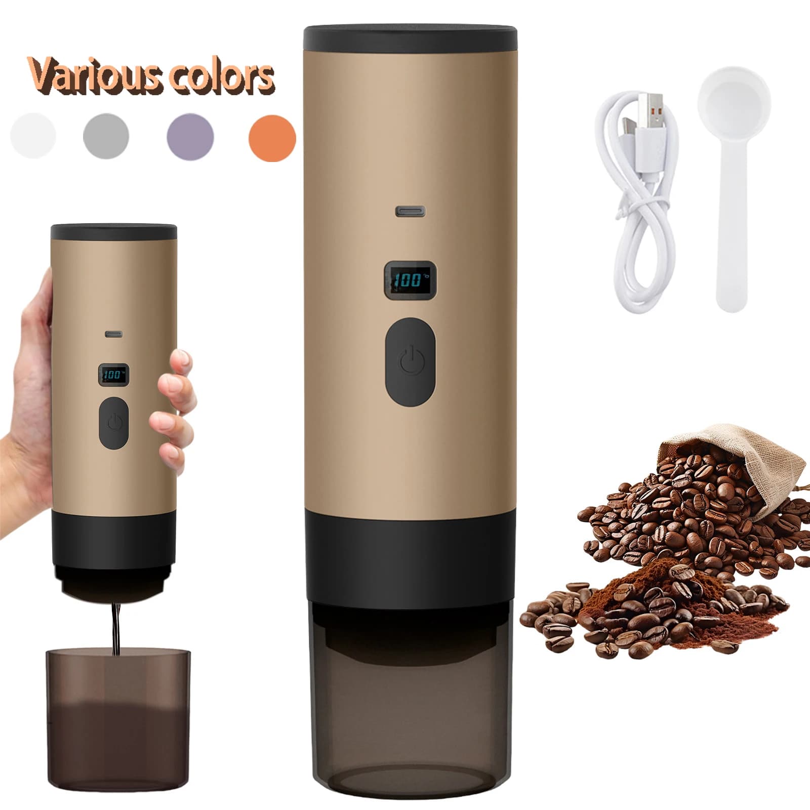 Portable Electric Capsule Coffee Machine Espresso Capsule Machine Cordless Heating Pump Press Coffee Capsule Machine Travel and Car 3 in 1 Pod Coffee Machine