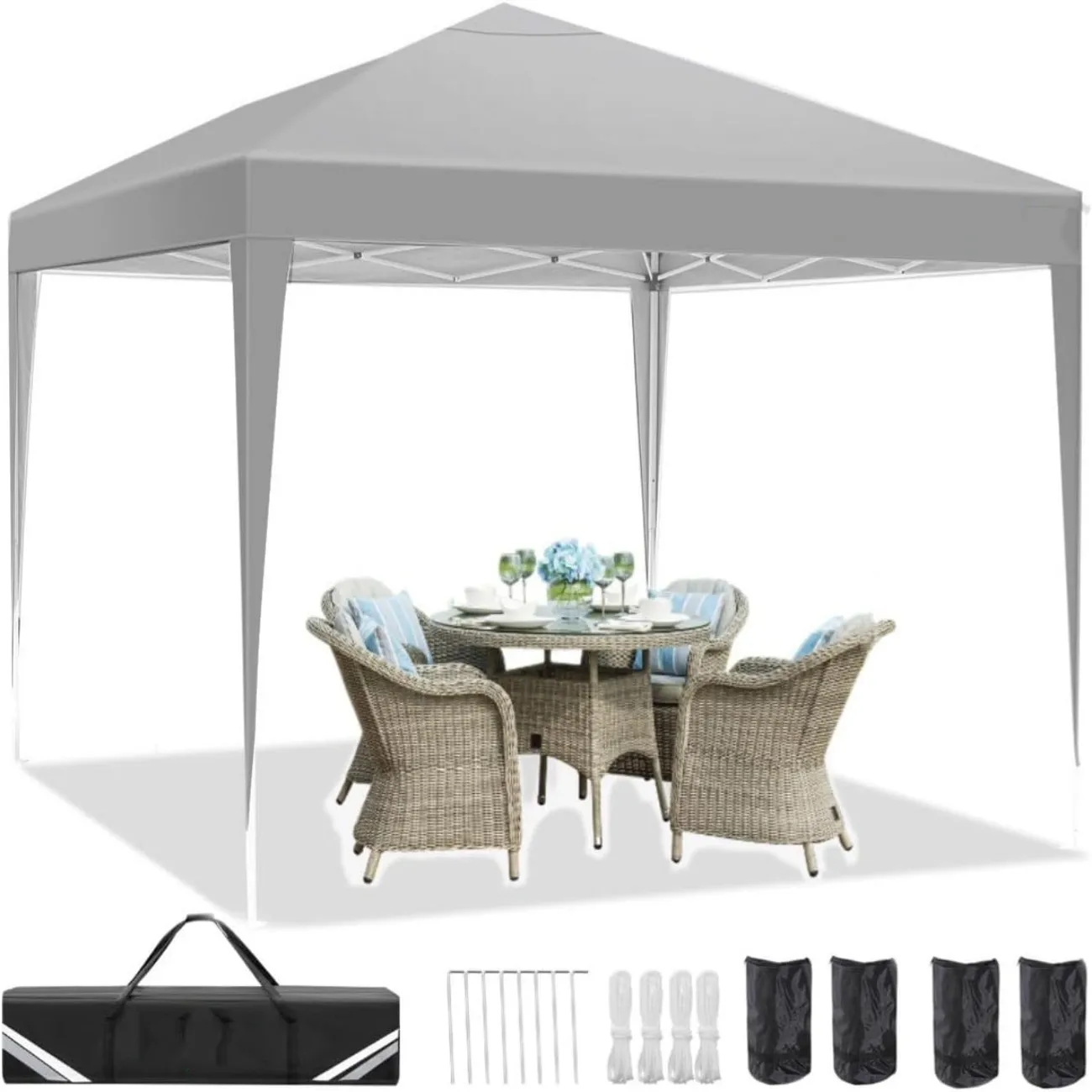 3x3m Folding Gazebo Pop Up Garden Gazebo Party Tent Beer Tent Outdoor Tent Canopy With 4 Sandbags Height Adjustable No Sidewall