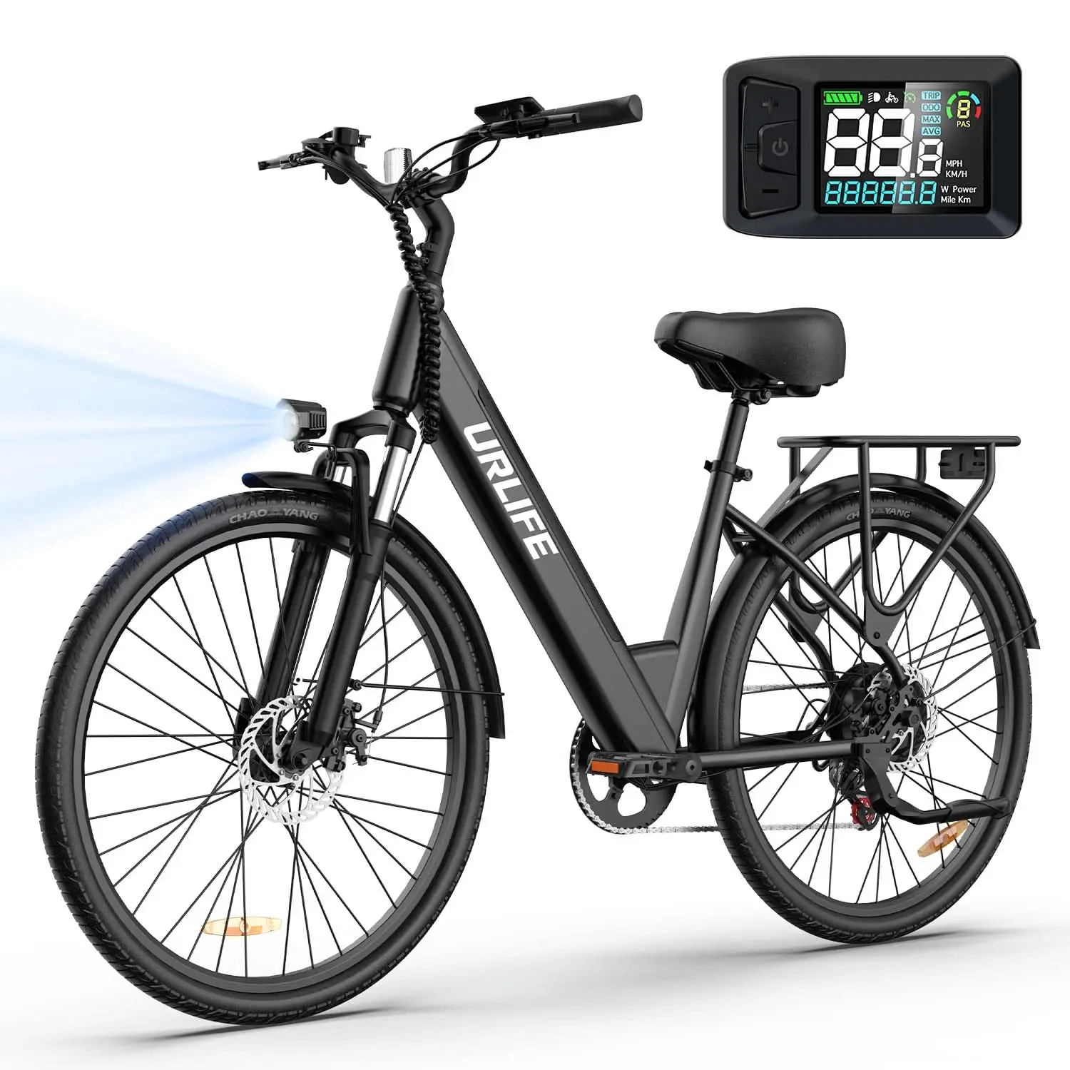 URLIFE E26 E-Bike 26x2 Inch Tires 48V 10.4Ah Removable Battery LCD Display 7-Speed Hydraulic Disc Brake Adult City Electric Bicycle