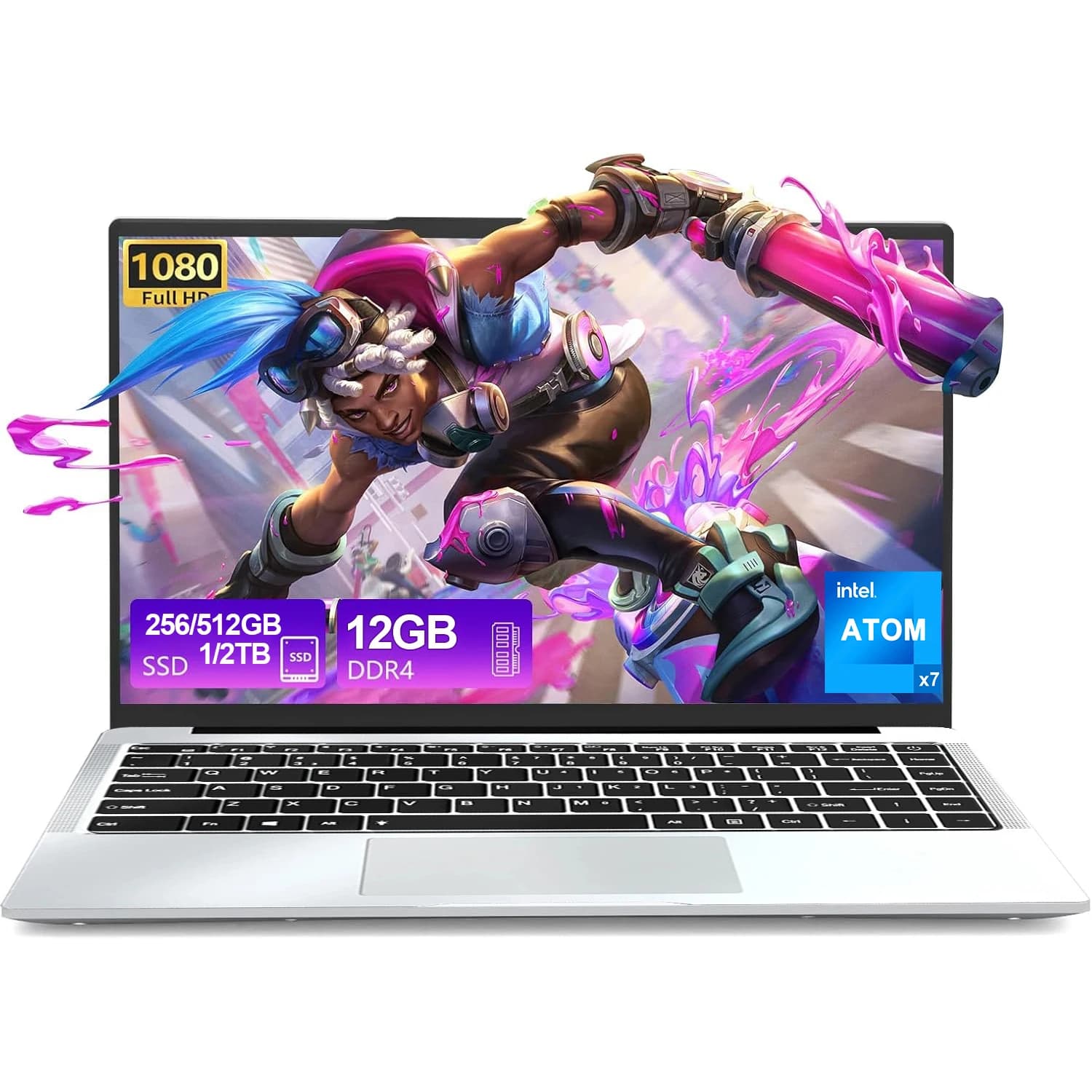 FUCHU 14.1 ” Laptop Intel Atom A3950 Windows 11 Laptops 12GB RAM 1TB 2TB SSD Portable Notebook Computer Gaming Office Leisure PC 1920*1080 HD 4K