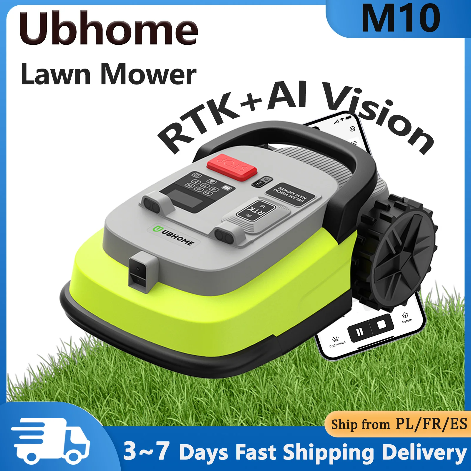 UBHOME M10 Robot Lawnmower up to 1000m² 55% Climbing RTK+AI Vision with GPS Anti-Theft Device App Control Robot Lawn Mower