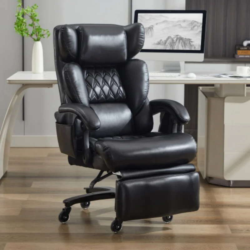 Ergonomic office chair, executive chair with massage and heating functions, PU leather, footrest, 360° swivel, adjustable backrest, up to 150 kg, for the office and home office
