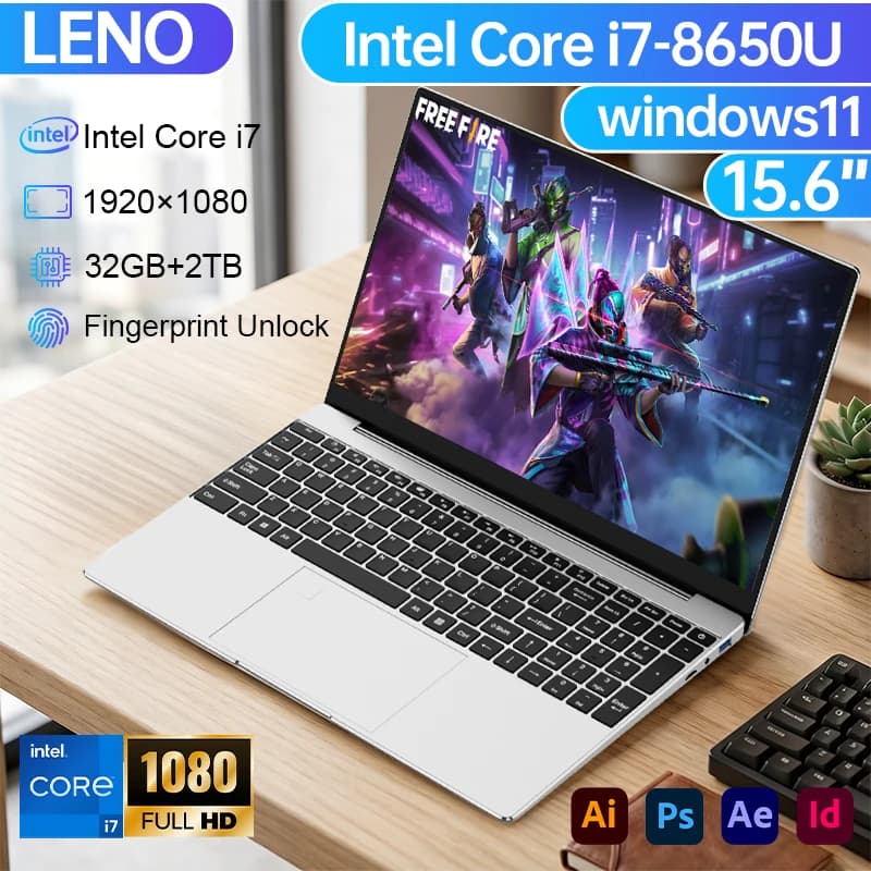 New 15.6' Portable Laptop Intel Core I7-8650U Windows 11 Pro Office Laptop 32GB RAM 2TB SSD for Gaming Notebook 5000mAh