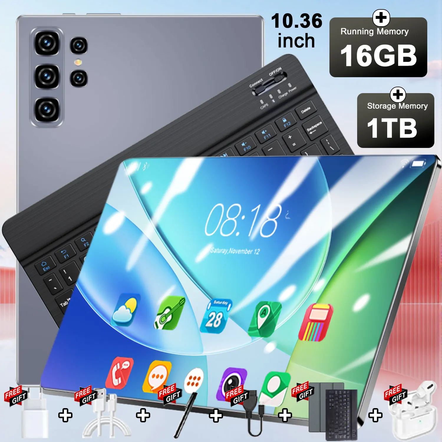 Tablet Android 14Core 20000mAh 16GB+1TB 10.36 inch HD Screen Dual SIM Card 5G Network Android 13.0 Tablet WIFI Bluetooth