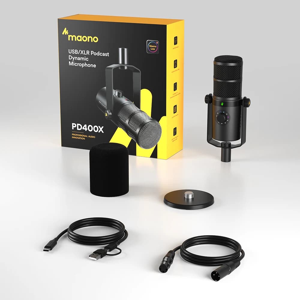 MAONO PD400X USB/XLR Dynamic Microphone All Metal With One-Touch Mute Headphone Jack And Volume Control For Podcasting Streaming