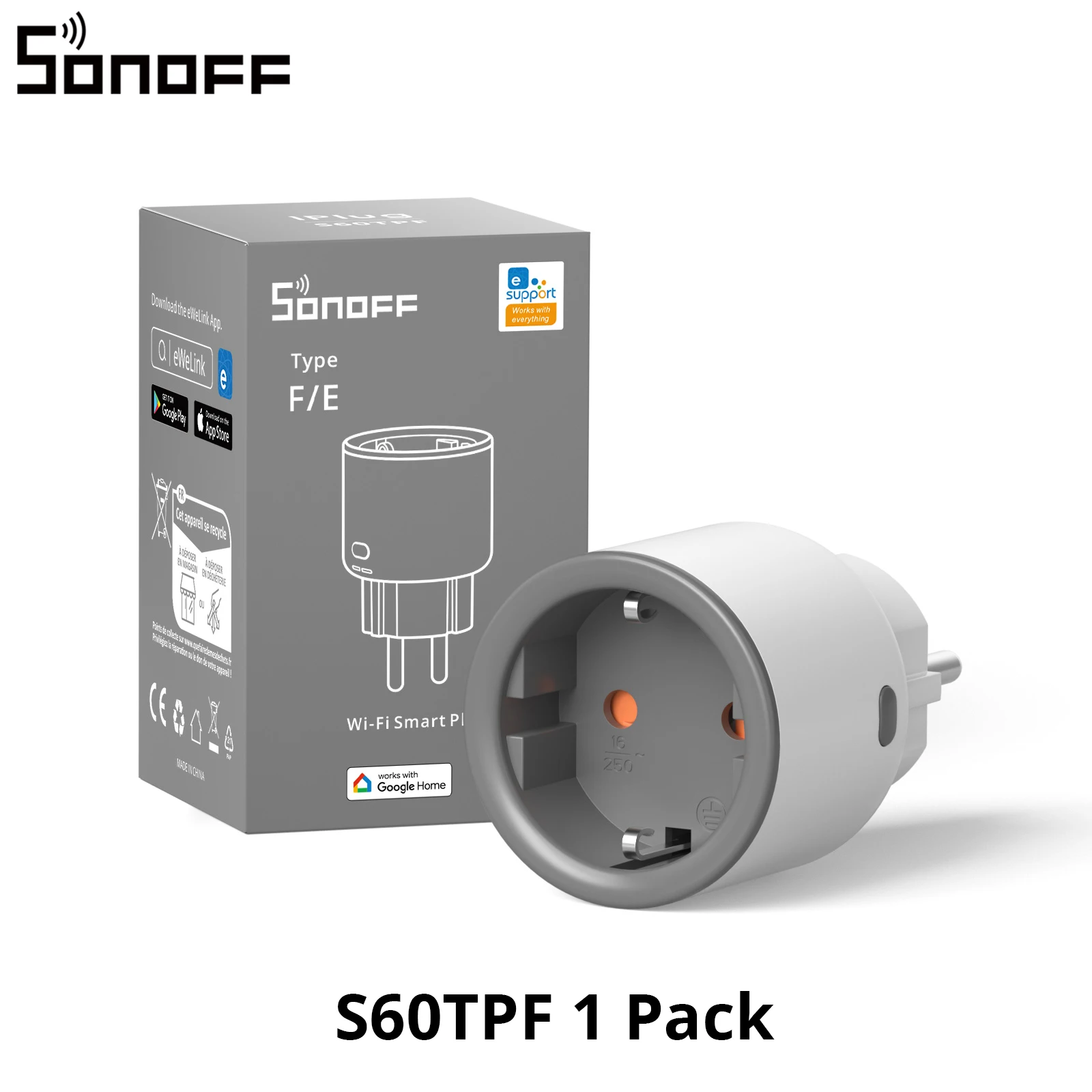 SONOFF S60TPF Wi-Fi Smart socket 16A-Overload Protection App Remote Control Smart Scenes compatible with Alexa Google Home & IFTTT