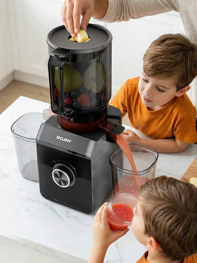 Filter-Free Cold Press Juicer, One-Rinse Clean,130/110 MM Large Feed Chute, Slow Masticating Machine for Fruits & Veggies, Black