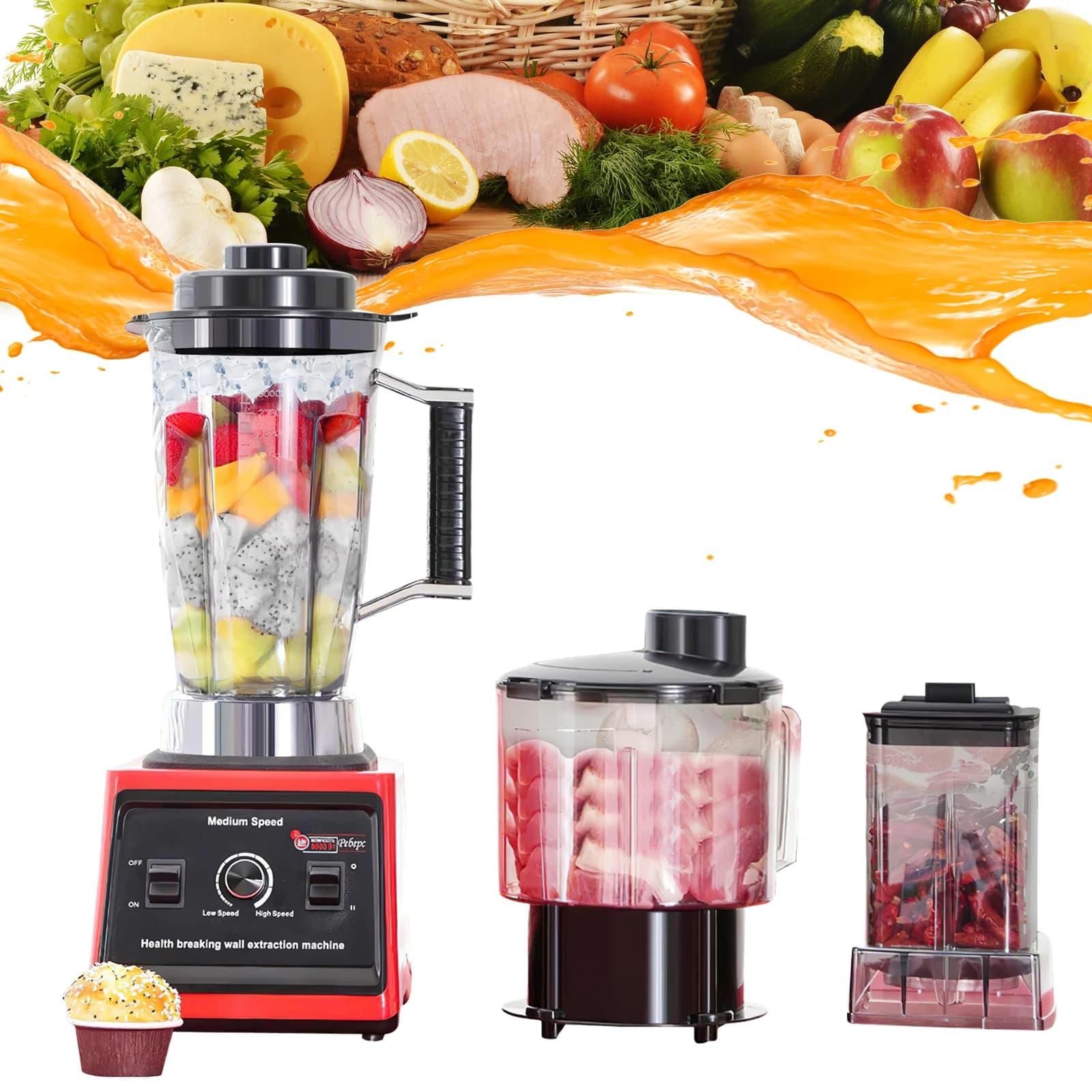 3-in-1 Multifunctional Countertop Blender BF-5032  Heavy Duty Timer Juice Ice Smoothie Maker Food Processor with 3L BPA Free