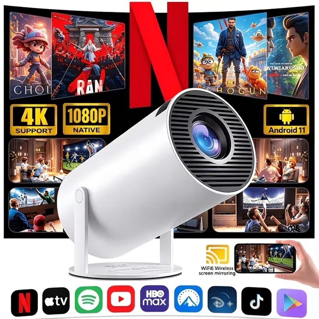 ZNLYRION 4K Decode Mini Smart Projector 720P Native Android 11.0 WiFi6 BT5.0 Portable Home Theater Auto Keystone Correction 130" Display