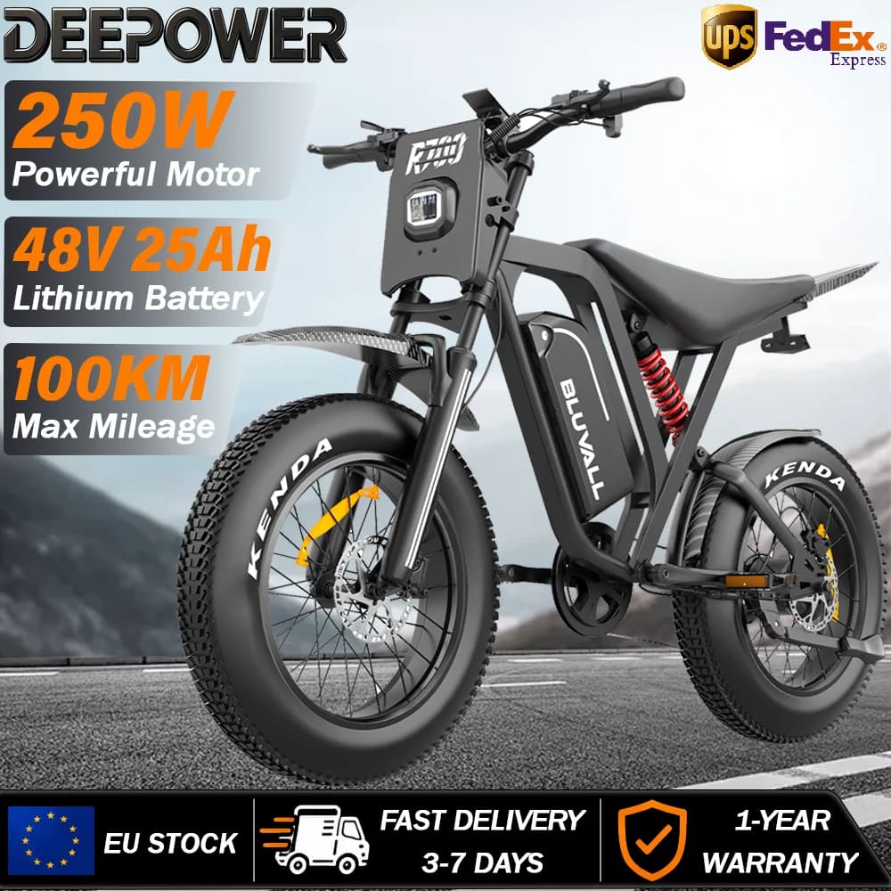 DEEPOWER R700 Adult Electric Bike 1500W 52V 25Ah Removable Battery Long-Range Electric Bicycle 20*4.0 All-Terrain Tires Hydraulic Brakes Dual Hydraulic Shock Absorbers LCD Dashboard 7-Speed All-Terrain Off-Road Eike
