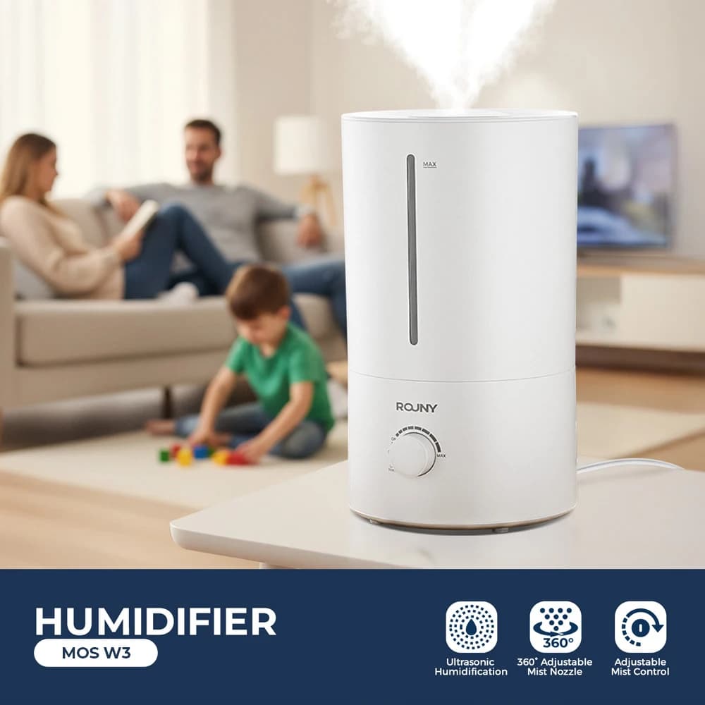 ROUNY Ultrasonic Air Humidifier 4L, BPA-Free, 360° Mist Nozzle, Auto Low-Water Shut-Off, 27h Runtime,  Bedroom-Large Room, White