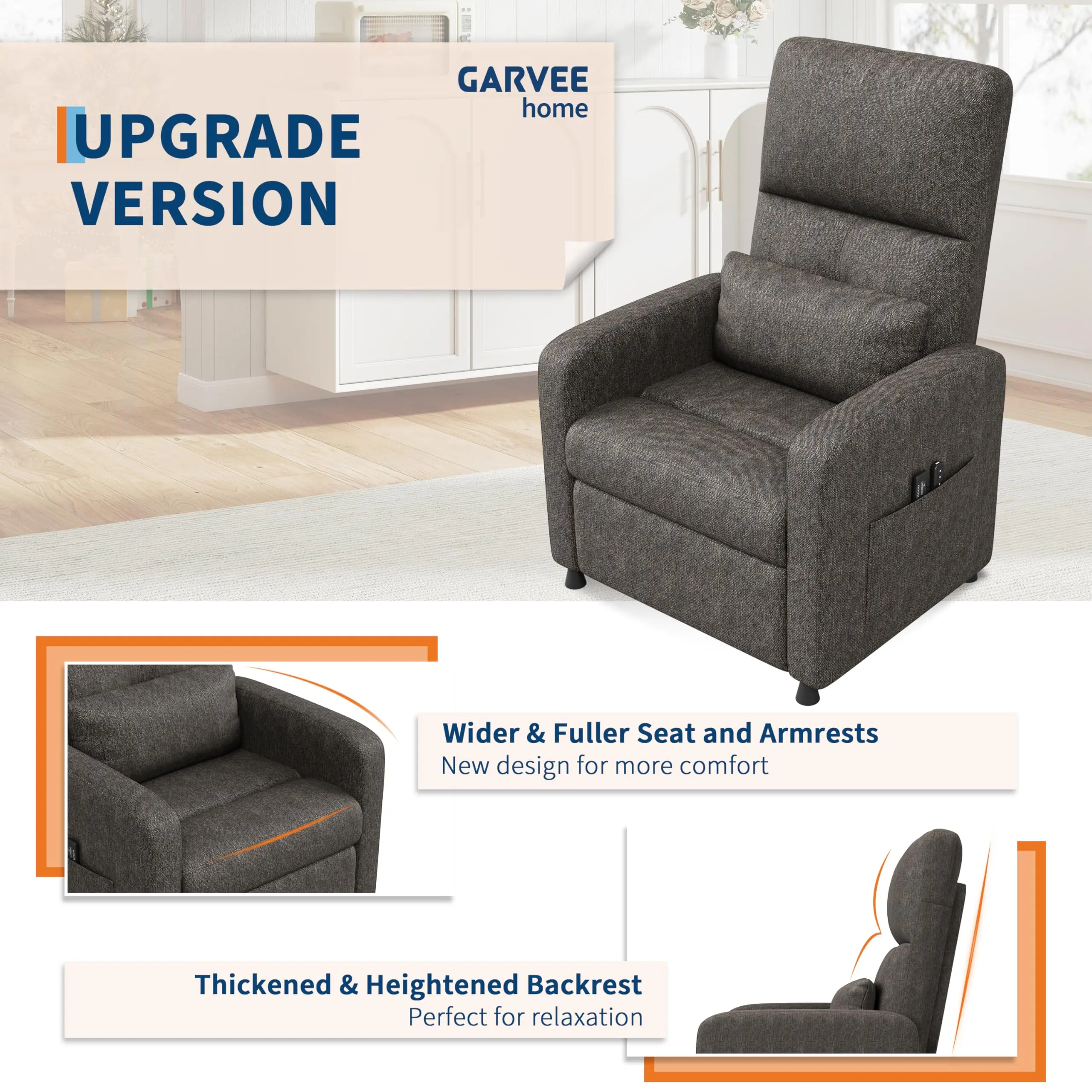 TV armchair Electric Relax armchair Rest armchair massage chair armchair with Heat Function Adjustable Television armchair with Footrest Single Sofa for living room Bedroom or office (Brown)