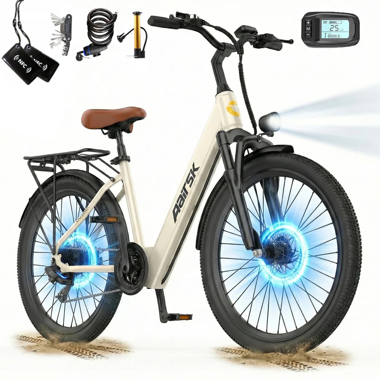 Electric bike Aairsk SU7 24 "Urban-range not 60KM from motor W battery 36V 13Ah front shock-shock-shock, daily comfort and reliability