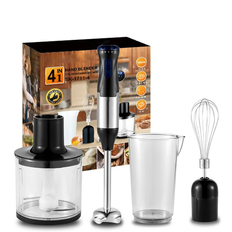 4 in 1 High Power 1000W Immersion Hand Stick Blender Mixer Whisk Includes Chopper and Smoothie Cup Stainless Steel Ice Blades