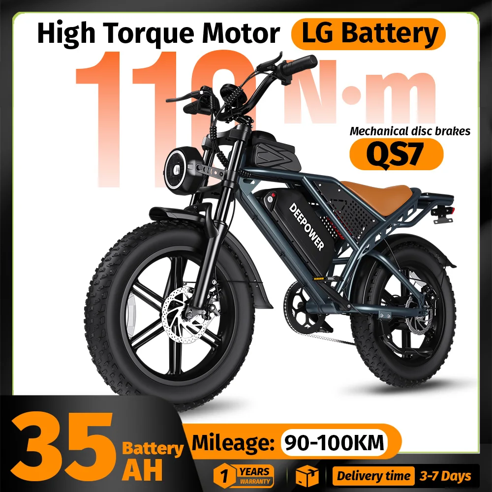 DEEPOWER QS7 Off-Road Electric Bike for 110N·m High Torque Motor 48V 60AH LG Battery with 20-inch fat tire Adults Mountain Ebike All-Terrain Disc Brake Motorcycle