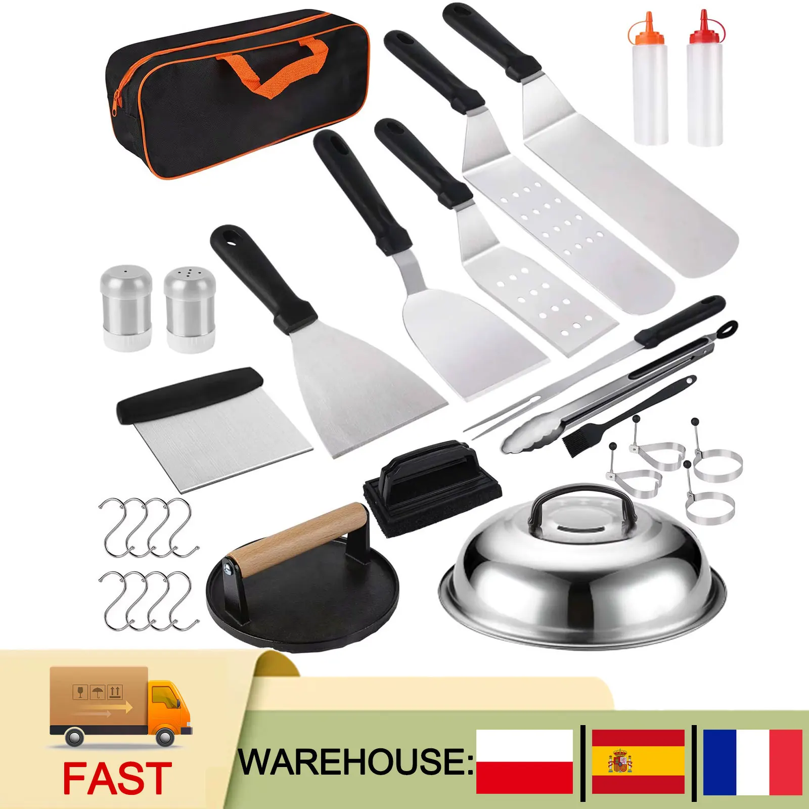 Premium BBQ Grill Accessories Set, Barbecue Cutlery with Burger Press, Grill Spatula Ultimate Smash Burger Grilling Kit