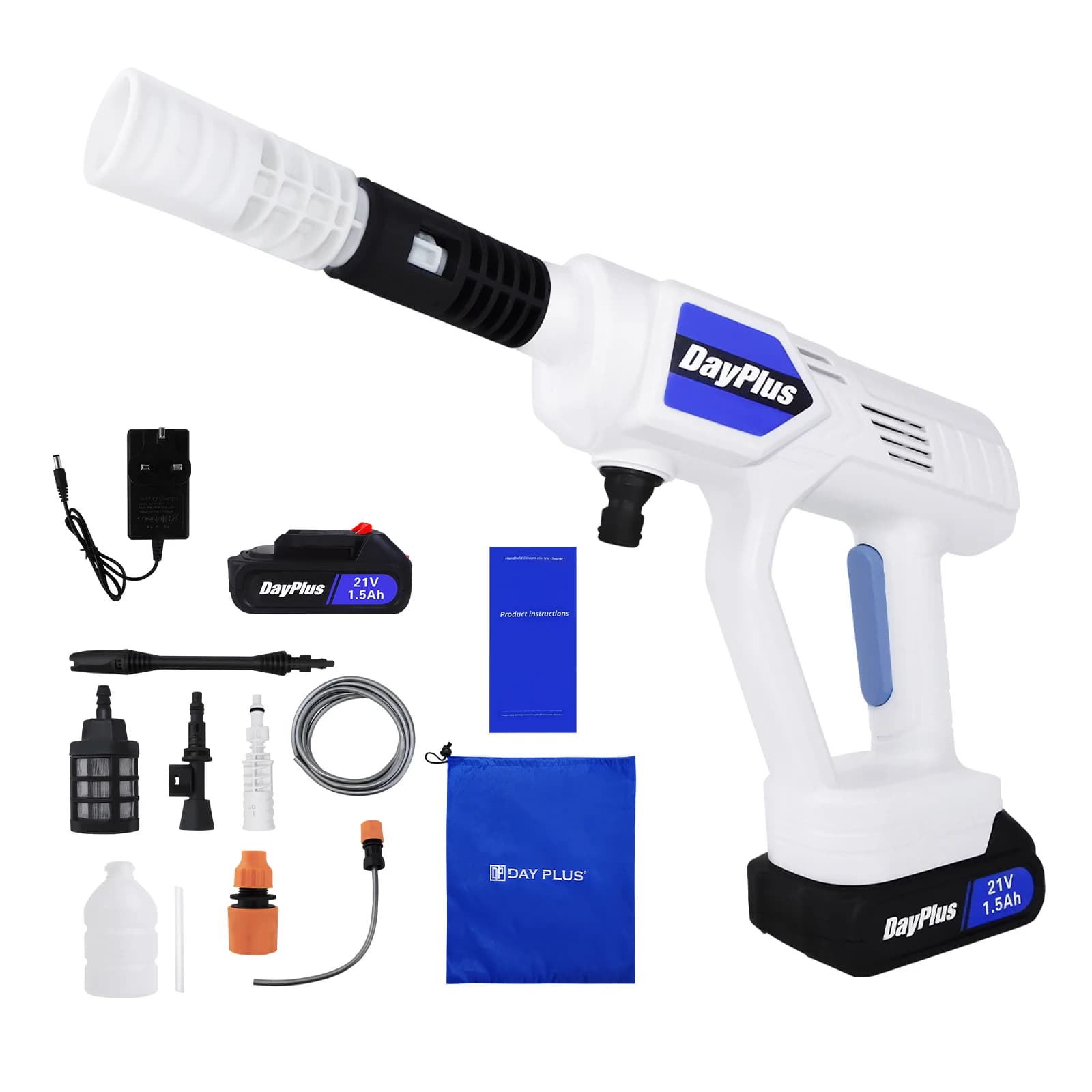 21V Cordless High Pressure Washer Gun Portable Rechargeable 1.5Ah Lithium Battery Handheld Water Jet Cleaner 4 Spray Modes Car Washing Machine for Home Outdoor Car Motorcycle Yard Floor Window Cleaning Tool