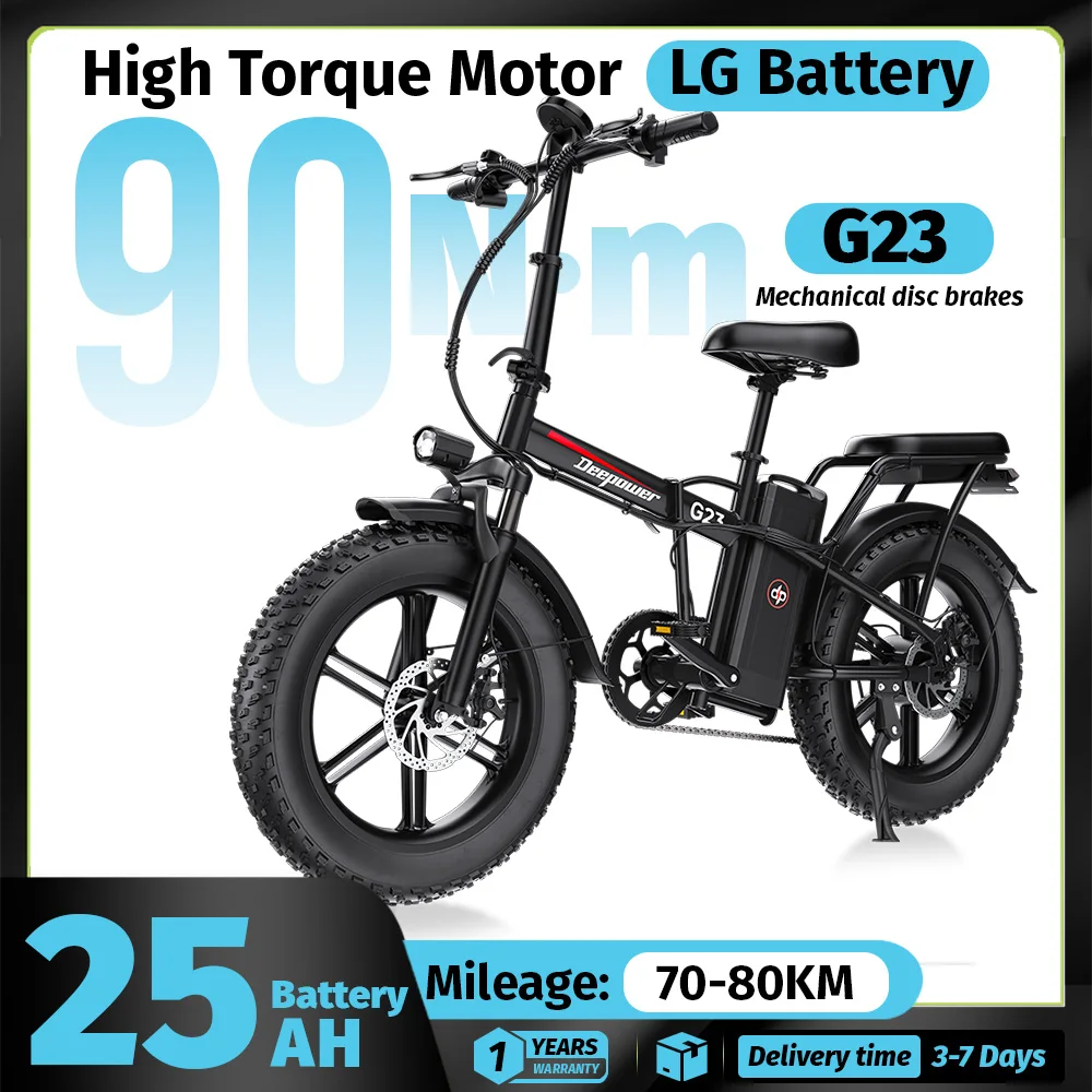 DEEPOWER G23 Electric Bike 90N·m High Torque Motor 48V 35Ah Battery Foldable 20 Inch Fat Tire Ebike Mechanical Disc Brake Off-Road Adult Electric Bicycle