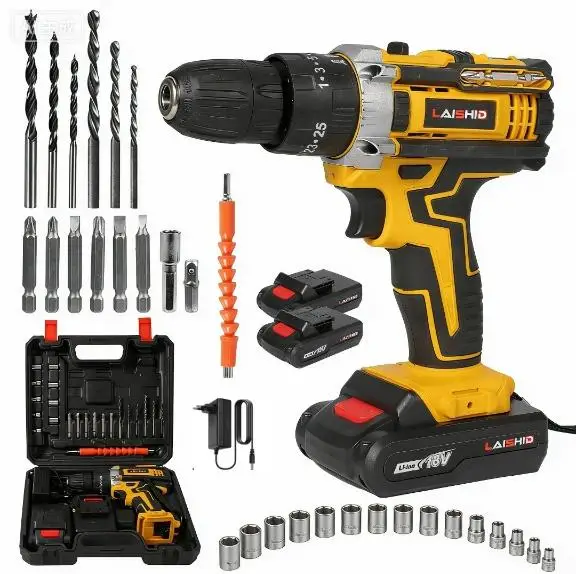 ND, 18V cordless drill set, 23-piece drill, with 3/8" keyless chuck, 253 clutch drill, with work light, maximum torque 45Nm