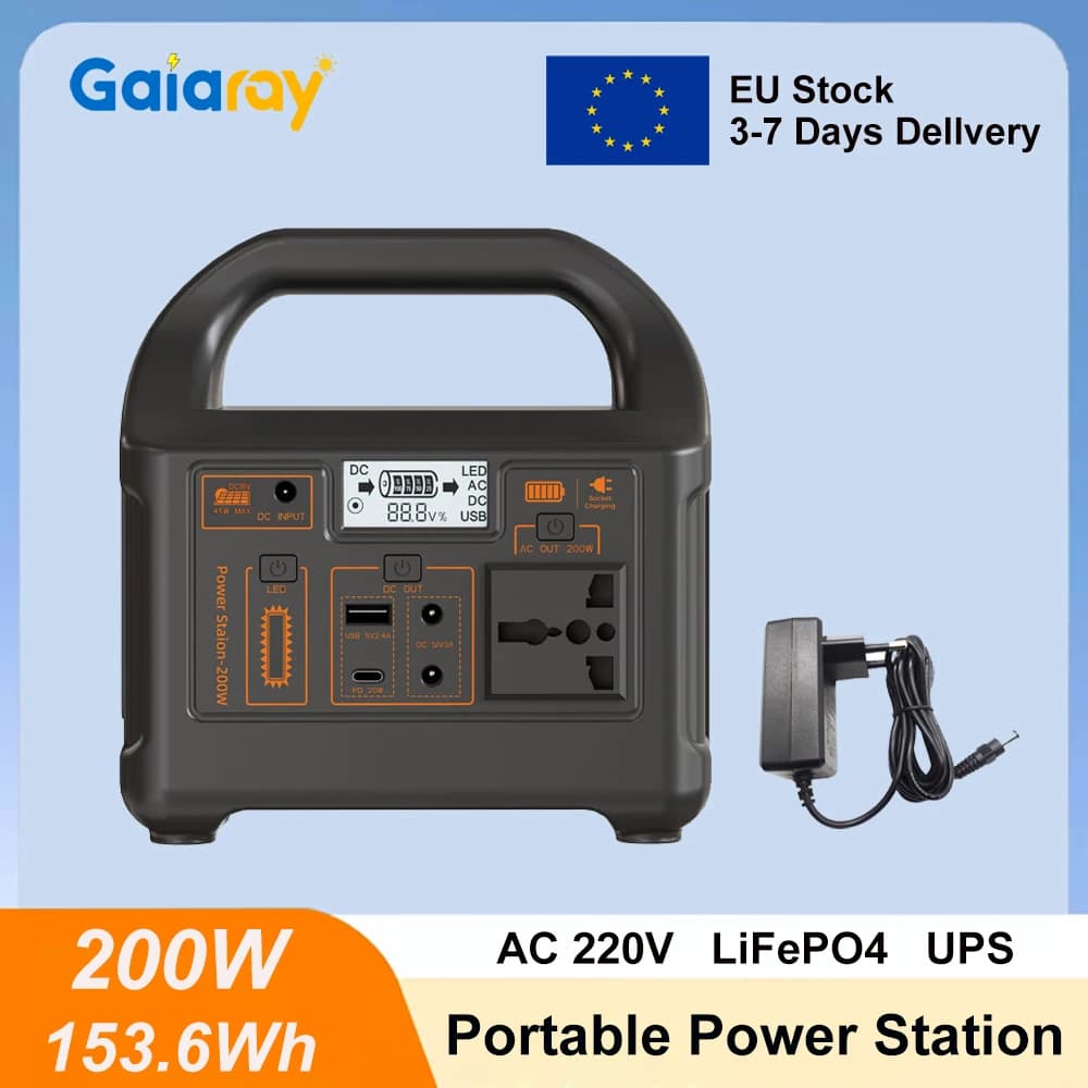 Gaiaray Portable Power Station 200W 153.6Wh LiFePO4 Battery Charging Station Solar Generator Emergency Power Bank for Camping RV