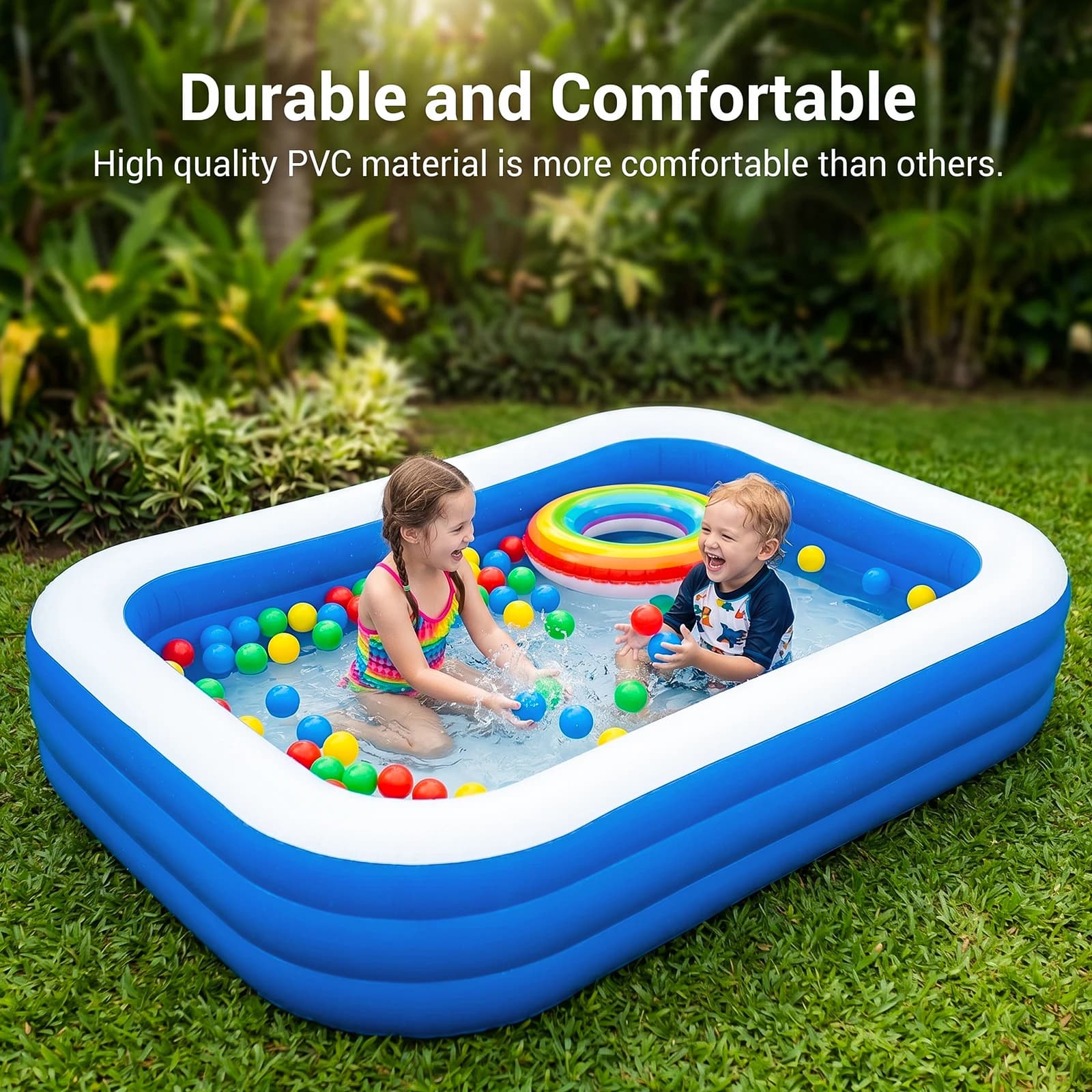 Rectangular Family Inflatable Swimming Pool Thickened PVC Leakproof  Blow Up Pool Indoor Outdoor Kids Ball Pit for Backyard Summer Water Party