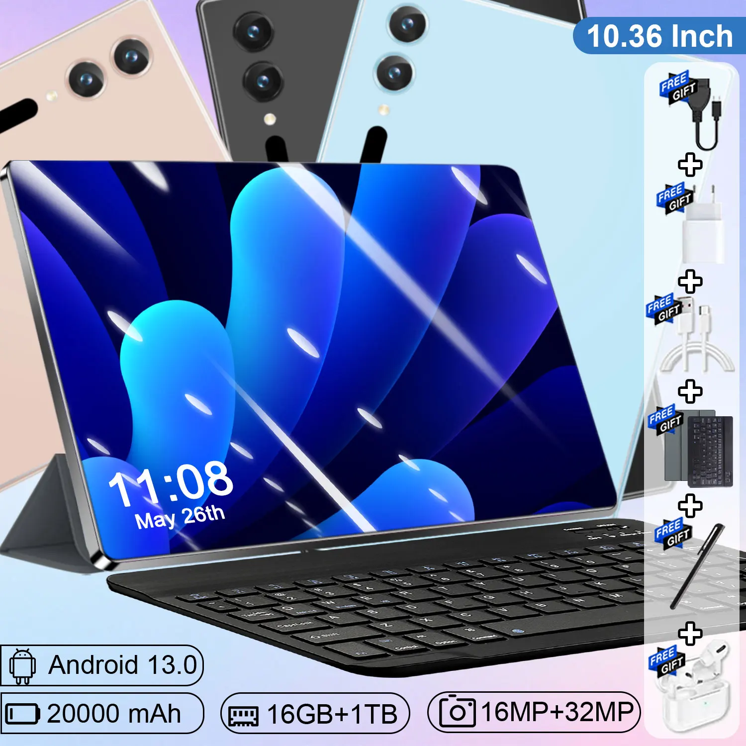 10.36 inch HD 4K Global Version Original New Pro Tablet  Android 13 16GB+1T 20000mAh 5G Dual SIM Bluetooth WiFi GPS Tablet